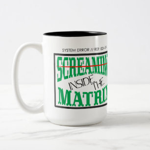 Taza Bicolor Tipografía Cyberpunk Arte Glitch Gritando Adentro
