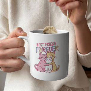 Taza Bicolor Tipografía de gatos lindos Mejor Amigo Por Siempre