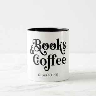 Taza Bicolor Tipografía de Libros y Café Negro y Blanco Persona
