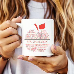 Taza Bicolor Tipografía de manzana roja y blanca para maestros