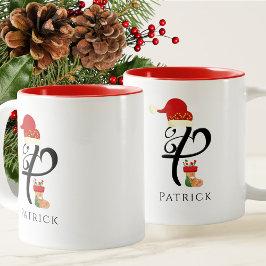 Taza Bicolor Tipografía Inicial Moderna Nombre Letra P Navidad
