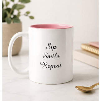 Taza Bicolor Tipografía Moderna Divertida y de Moda Bebe Sonríe