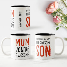 Taza Bicolor Típografía Negra Roja Moderna Divertida Madre Hijo