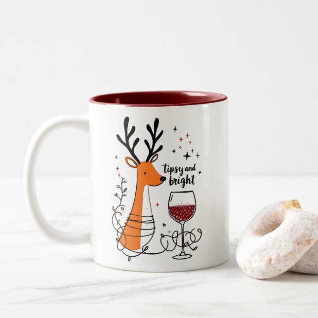 Taza Bicolor Tipsy and Bright Reindeer  (Con donut)