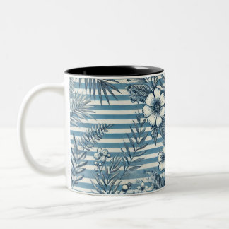 Taza Bicolor Tiras de flores Diseño Café Mug