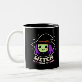Taza Bicolor Tocante Kawaii Bruja Halloween Café Mug