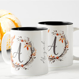 Taza Bicolor Todas Las Letra Moderna Girly Boho Foliage Monogra