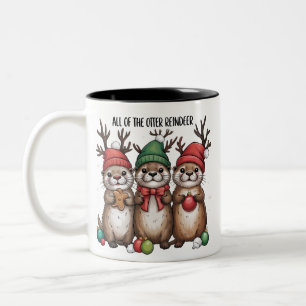 Taza Bicolor Todos Los Animales De Reno De Nutria Navidad Invie