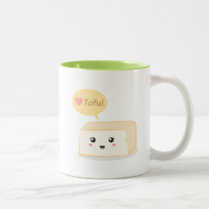 Taza Bicolor Tofu kawaii pidiendo a la gente que ame el tofu