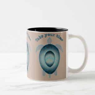 Taza Bicolor Toma tu cita motivadora de la tortuga del tiempo