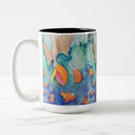 Taza Bicolor "Tome la zambullida!" Arte del pelícano y de los