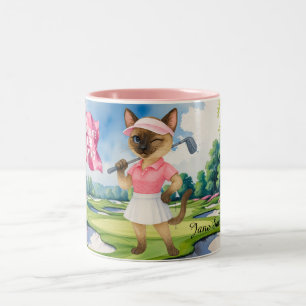 Taza Bicolor Torneo femenino de golf para gato golfista siamés
