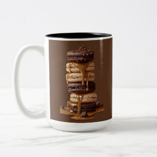 Taza Bicolor Torre de Macarrones de Chocolate y Caramelo Delici