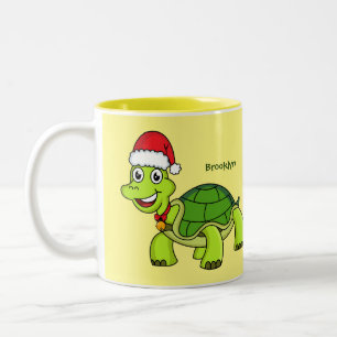 Taza Bicolor Tortuga alegre lindo con sombrero de Santa