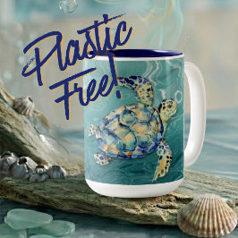 Taza Bicolor Tortuga Marina Libre de Plástico