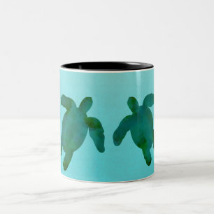 Taza Bicolor Tortugas Marinas Acuarela Verde Azul Océano