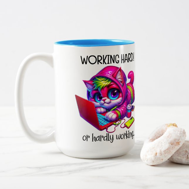 Taza Bicolor Trabaja Duro  (Con donut)