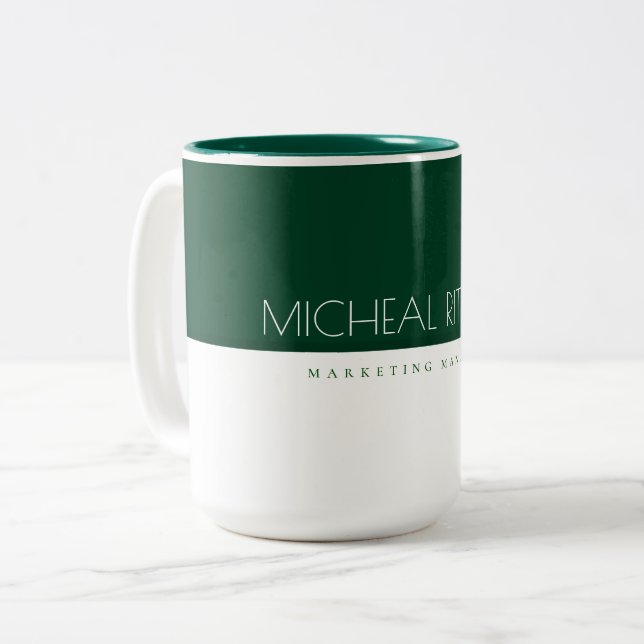 Taza Bicolor Trabajo en monograma de Personalizado verde esmera (Anverso izquierdo)