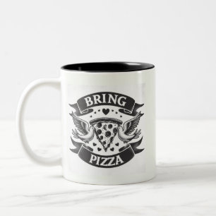 Taza Bicolor Trae las divertidas palomas de pizza de San Valent