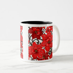 Taza Bicolor Trama de flores rojas de dos tonos, 11 oz
