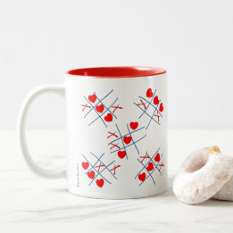 Taza Bicolor Trama de tic-tac-toe de corazón lindo de San Valen