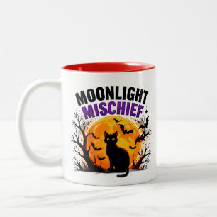 Taza Bicolor Travesura a la luz de la luna Gato negro Otoño Hal