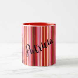 Taza Bicolor Trazos verticales rojos personalizados