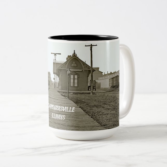 TAZA BICOLOR TREN DE DEPUTACIÓN DE CARPENTERSVILLE ILLINOIS RAI (Anverso derecho)