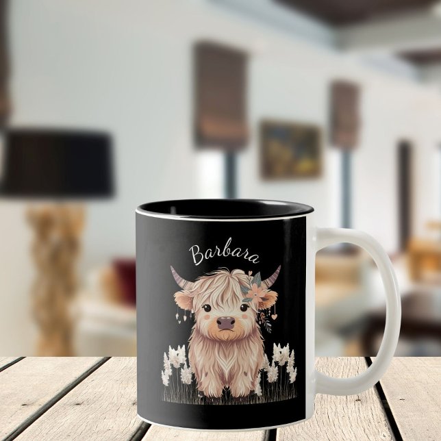 Taza Bicolor Trendy Cute Boho Highland Cow (Subido por el creador)