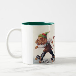 Taza Bicolor Tres Dachshunds patinadores - un perro