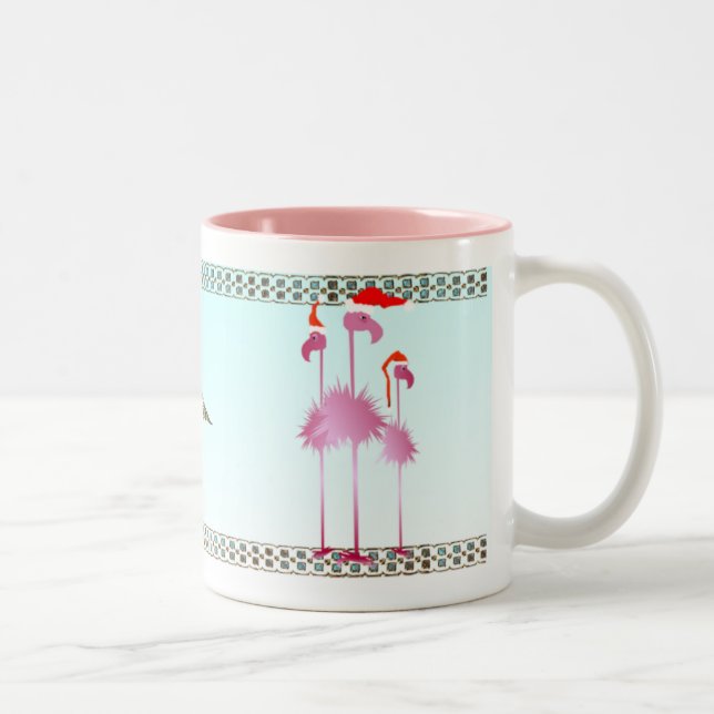 Taza Bicolor Tres flamencos rosados del navidad (Derecha)
