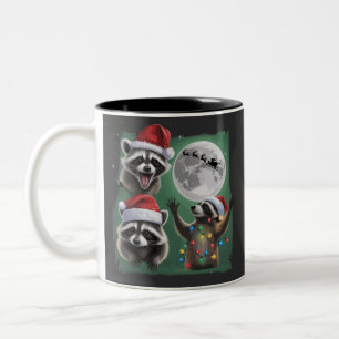 Taza Bicolor Tres mapaches con la Navidad de la galaxia lunar