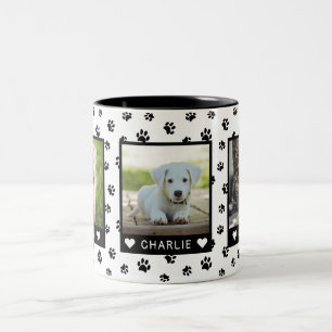 Taza Bicolor Tres nombres de fotos de mascotas Huellas de patas