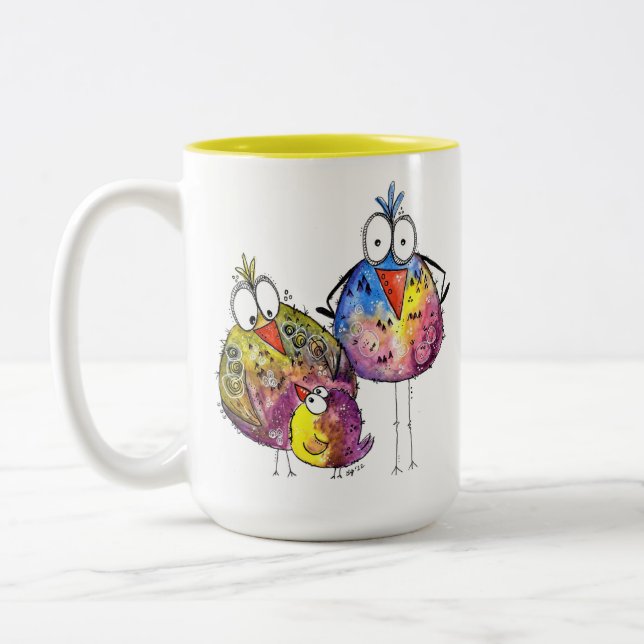 Taza Bicolor Tres pájaros coloridos y extravagantes (Izquierda)