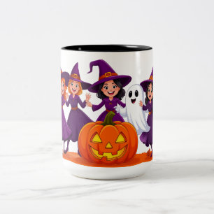 Taza Bicolor Tres pequeñas brujas bailando alrededor de una cal