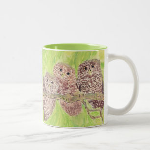 Taza Bicolor Tres pequeñas lechuzas de cobardía - pintura acríl