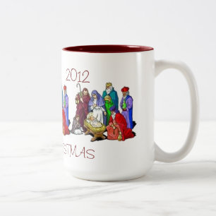 TAZA BICOLOR TRIAD DE ESCENA DE LA NATIVIDAD MUG PERSONALIZADA 