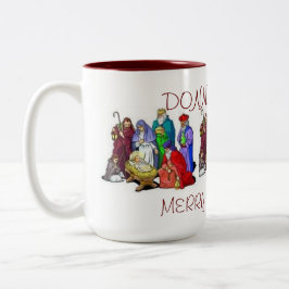 TAZA BICOLOR TRIAD DE ESCENA DE LA NATIVIDAD MUG PERSONALIZADA