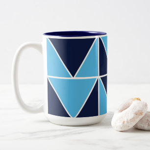 Taza Bicolor Triángulo geométrico azul de la Marina Azul