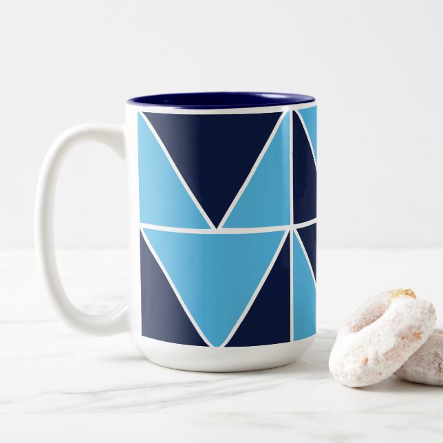 Taza Bicolor Triángulo geométrico azul de la Marina Azul (Con donut)