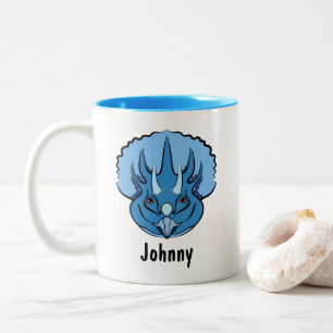 Taza Bicolor Triceratops Blue Cute Dinosaur Personalizado