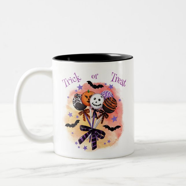 Taza Bicolor Trick de Halloween o Personalizado de pastelitos d (Izquierda)