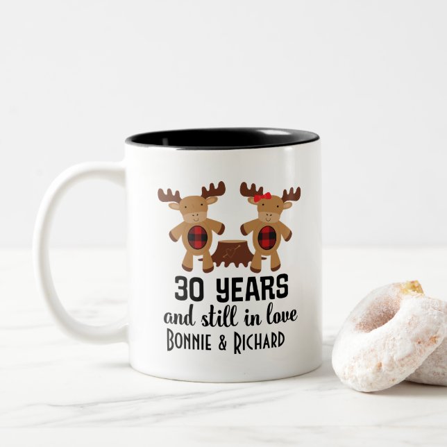 Taza Bicolor trigésimo El aniversario personalizado junta el (Con donut)