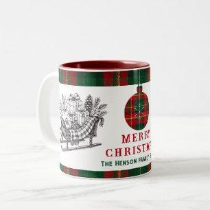 Taza Bicolor Trineo de Navidad vintage con regalos y cuadros es