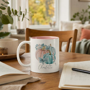 Taza Bicolor Trío de Calabazas Pastel Personalizadas Otoño