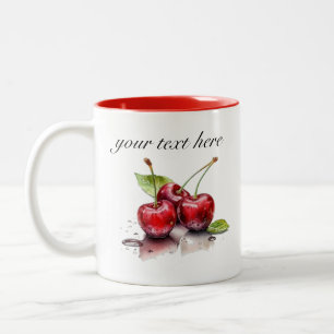 Taza Bicolor Trío de Cerezas Frescas en Acuarela, personalizado