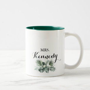 Taza Bicolor Tropical Greenery White Mrs Newlywed Bride