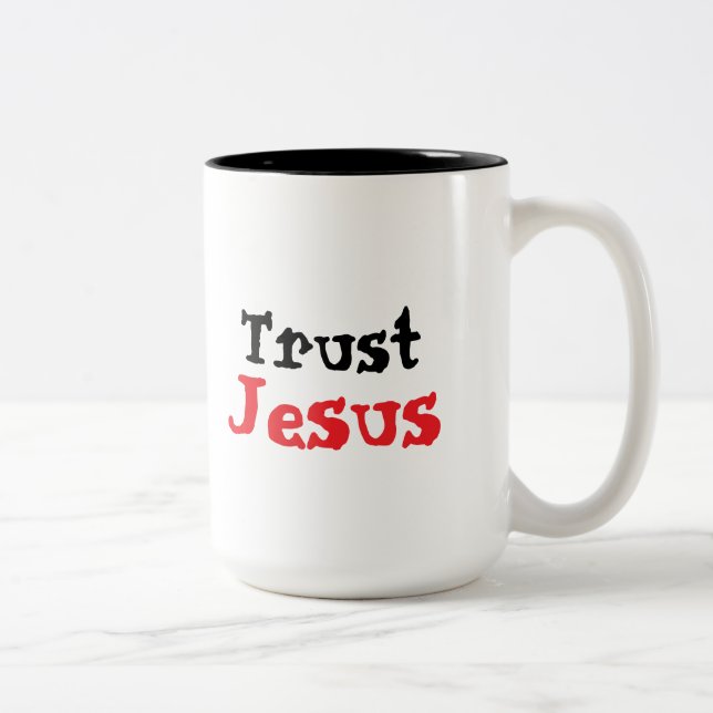 Taza Bicolor Trust Jesus Christian Quote (Derecha)