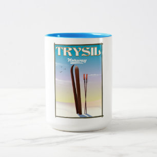 Taza Bicolor Trysil Noruega, cartel de viaje de esquí de Norueg