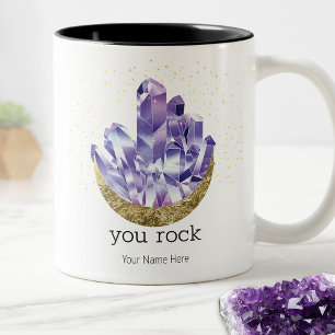 Taza Bicolor Tú Rock Cristales de Amatista Acuarela Mística